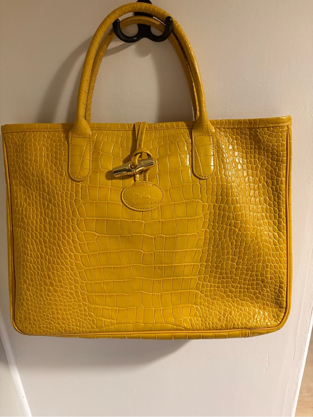 Longchamp Yellow Croc-Embossed Leather Tote
